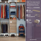 ClosetMaid SuiteSymphony Wood Closet Organizer Starter Kit with Tower and 3 Hang Rods, Shelves, Adjustable, Fits Spaces 4 – 9 ft. Wide, Natural Gray - color: Natural Gray, style: Starter Tower Kit