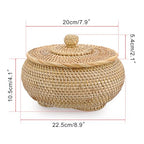 Hipiwe Round Rattan Basket Box with Lid Hand-Woven Wicker Basket Bin Tray Multi-Purpose Picnic Food Bread Storage Basket Decorative Box for Home Bathroom Shelf Organizing, Small - size: Small,7.9"D x 4.1"H