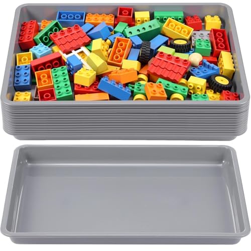 Maitys 15 Pcs Flat Plastic Trays 16.1 x 11.8'' Sensory Storage Paper Tray Stackable Classroom Bins for Office Home Organizer Crafts Supplies(Gray) - color: Gray