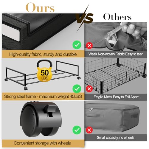 Yecaye Under Bed Storage with Wheels, 2 Pack Under the Bed Storage Containers with Lids & Label, XXL 60L Rolling Underbed Storage Drawers for Clothes, Blankets, Shoes, Black - color: Black, size: 2 Pack