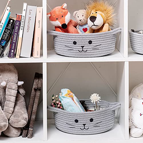 Small Woven Rope Storage Basket, Cute Cat Toy Basket for Living Room, Baby Baskets for Nursery, Gift Baskets Empty for Baby Shower, Grey, 9.8 x 4 inches - color: Gray, size: 9.8"W x 4"H