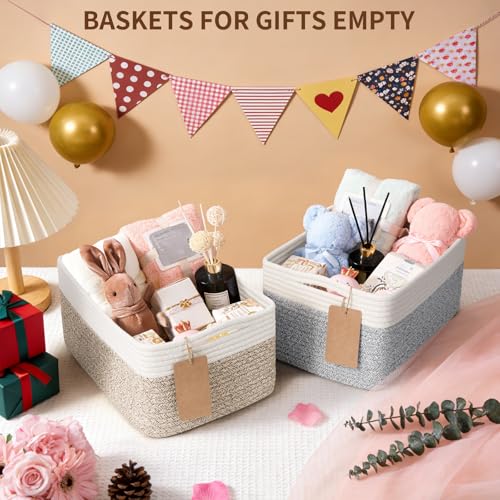 Goodpick 4 Pack Storage Baskets for Shelves, Rectangle Cotton Rope Baskets for Organizing, Woven Storage Basket for Baby Toys Diapers, Decorative Shelf Basket for Gifts, 13''L x 8''W x 6''H - color: Brown & White