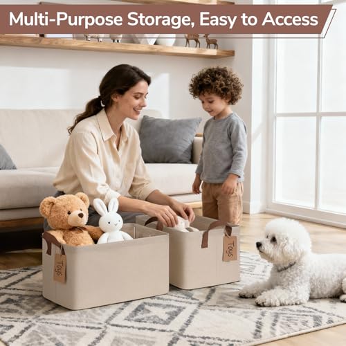 CHICVITA 4 Pack Storage Baskets for Shelves, Foldable Closet Organizer Bins with Handles, Toy Storage Basket for Nursery Living Room, 14.8" x 10.3" x 8.3", Brown - color: Brown, size: 20L (14.8"L x 10.3"W x 8.3"H)