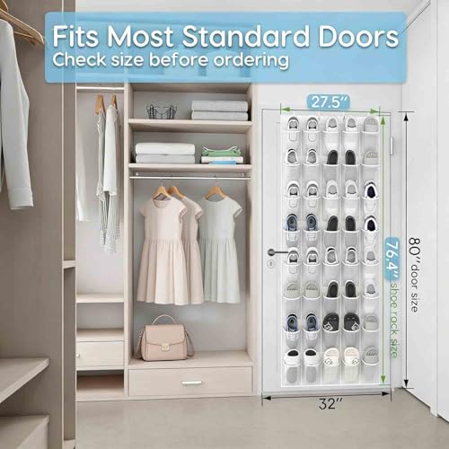 40 Large Mesh Pocket Over the Door Shoe Organizer,Hanging Shoe Rack for Door,Shoes Organizer Hanger with Large Capacity (white) - color: white