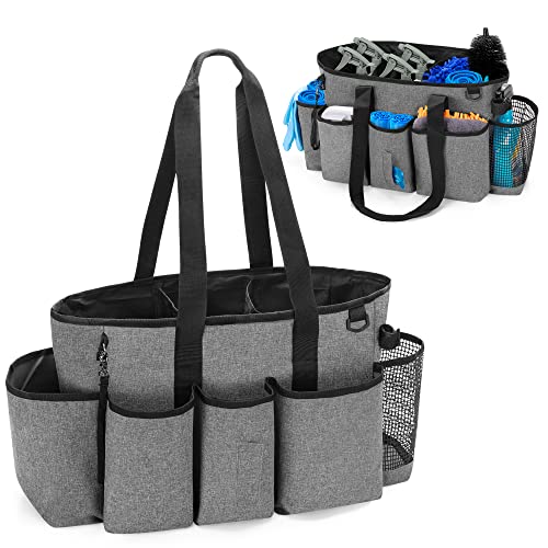 LoDrid Professional Cleaning Tote Caddy for Cleaning Supplies, Cleaning Bag Organizer with Dividers and Handle Strap for Housekeepers Work, Gray, (Bag Only) - color: Gray