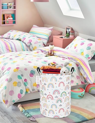 QUEENLALA Large Storage Basket,Laundry Hamper/Bathroom/Home Decor/Collapsible Round Storage Bin,Boys and Girls Hamper/Boxes/Clothing（Round-Rainbow） - color: Round-Rainbow