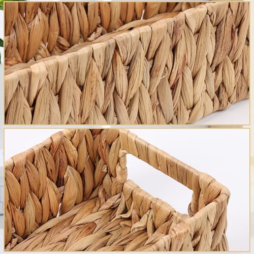 Moosky Wicker Storage Baskets with Handle Water Hyacinth Basket for Organizing Decorative Storage Bins for Countertop Toilet Tank Boho Rectangular Home Organizer (Natural, 15.9" x 6.8" x 4.1") - size: Large (15.9" x 6.8" x 4.1")