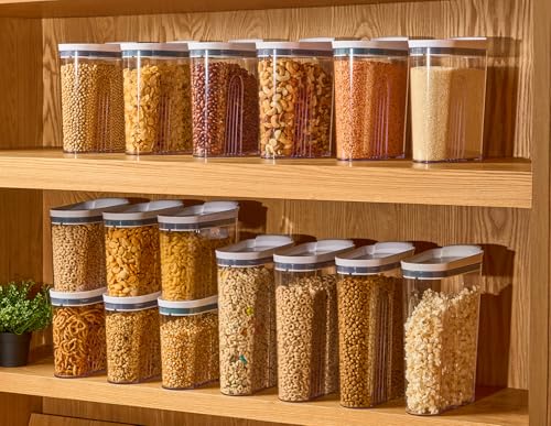 Felli Cereal Container Storage Airtight Holds 32 oz Family Size Breakfast Box with Flip Top Lid, Stackable Acrylic Dry Food Dispenser, Protein Granola Oats Grains, Crunch Keeper (Large 4.1Qt - 2pk)