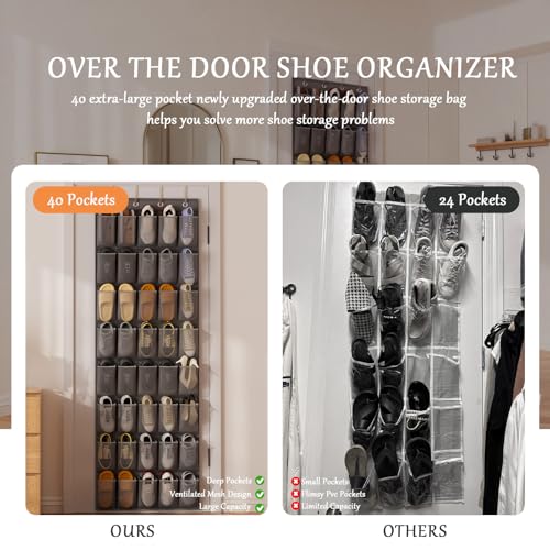 homyfort Over the Door Shoe Organizer, 40 Large Breathable Mesh Pocket,Space Saving Hanging Shoe Rack,Shoe Storage Holder for Entryway Bedroom Closet - color: Oxford-like Grey, size: 1 Pack 40 Pockets