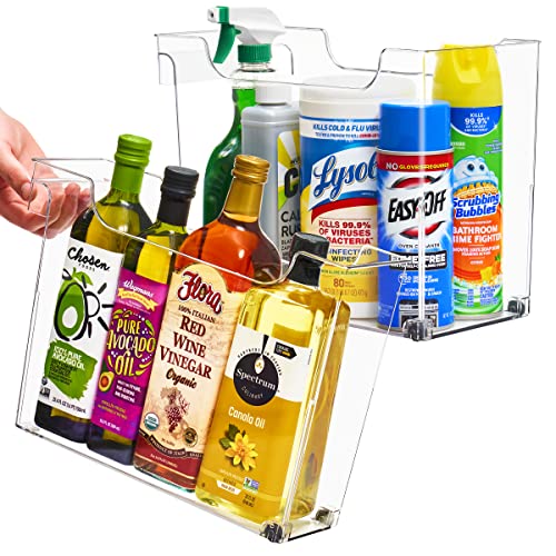 Sorbus Roll Out Bottle Organization Bins - 2 Sizes Pantry Under Sink Organizer with Wheels & Handles - Clear Plastic Organizing Containers for Cleaning Supplies - Kitchen Cabinet Laundry Room Storage - style: Square