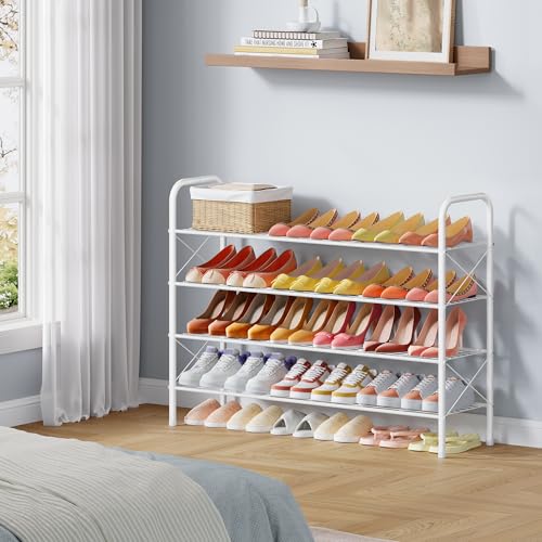Hoctieon 4 Tier Mesh Style Shoe Rack, Entryway Shoe Shelf, Shoe Storage Organizer, Shoe Rack for Closet, Space Save for Bathroom, Garage, Hallway, Bedroom, Living Room, White - color: White, size: 4 Tier