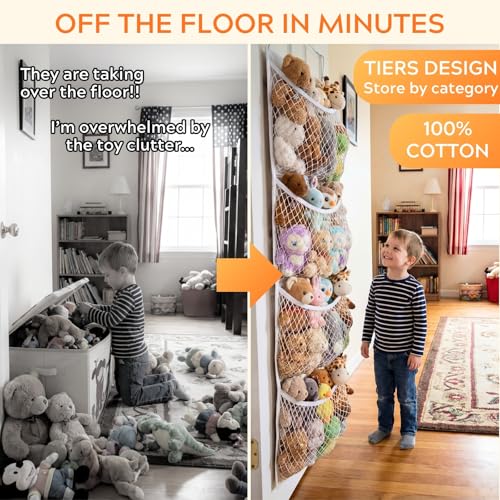 Ofiray-home Over The Door Stuffed Animal Storage, Cotton Toy Organizer for Storage Plush Toys, Stuffed Animal Holder with 4 Large Pockets, Hanging Door Organizer for Nursery, Bedroom (White) - color: White, size: Normal