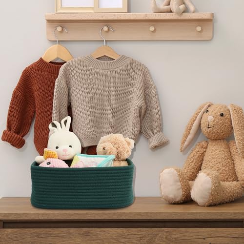 XUANGUO Small Woven Storage Baskets 13“X9”X5“ Decorative Rope Bins for Organizing Shelves, Closets, and Toys, Empty Gift Baskets, Cute Organizer Basket for Home and Office (dark green, Large) - color: dark green, size: Large