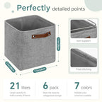 FinishingBo Cube Storage Baskets 6 Pack, 11x11 inch Cube Storage Bins with Leather Handles for Shelf Closet (Gray) - color: Gray