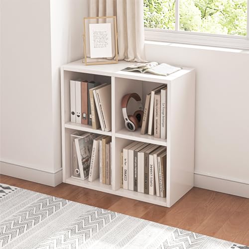NELYE 4 Cube Organizer Bookcase - Fabric Storage Bins Container, Open Shelf Simple Compartments Bookshelf, White - color: White, size: 4-Cube