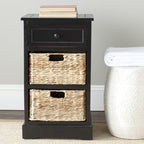SAFAVIEH Home Collection Carrie Distressed Black/ Natural Wicker 3-Drawer Storage Nightstand Side Table (Fully Assembled) - color: Distressed Black