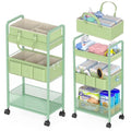 2in1 Baby Diaper Caddy Organizer Cart, 3-Tier Rolling Cart, Metal Diaper Caddy Carts, Bedside Carts for Nursery Essentials Storage, Detachable Dividers, Large Capacity, Green - color: Green