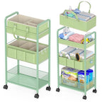 2in1 Baby Diaper Caddy Organizer Cart, 3-Tier Rolling Cart, Metal Diaper Caddy Carts, Bedside Carts for Nursery Essentials Storage, Detachable Dividers, Large Capacity, Green - color: Green
