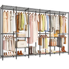 ONBRILL F6 Free Standing Industrial Pipe Clothes Rack, Large Heavy Duty Metal Garment Rack, Closet Organizer Storage System with Adjustable Shelves & Hanging Rods, Portable Wardrobe - Black - color: Black