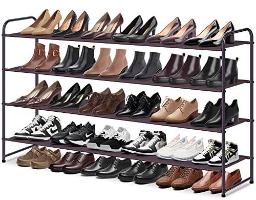 MISSLO 4 Tier Long Shoe Organizer for Closet Shoe Rack for Bedroom Closet Floor Shoe Shelf for Entryway Storage Stackable Wide Shoe Shelf Stores 30 Pairs of Men Sneakers, Brown - color: Brown, size: 4 Tier