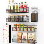 DTUQYX Spice Rack Wall Mounted 6 Pack: 100% Metal & Strong Adhesive Spice Organization for Kitchen Cabinet/Pantry Door, No Drill Hanging Seasoning Organizer with Paper Towel Holder, Utensil Caddy - style: No Drill Wall Mount Version