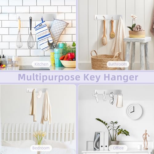 VIS'V Key Holder Wall Mount, Large Metal Self Adhesive Key Hanger with 4 Hooks, No Drilling, Extra Adhesive Strip, Silver - color: Silver