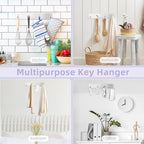 VIS'V Key Holder Wall Mount, Large Metal Self Adhesive Key Hanger with 4 Hooks, No Drilling, Extra Adhesive Strip, Silver - color: Silver