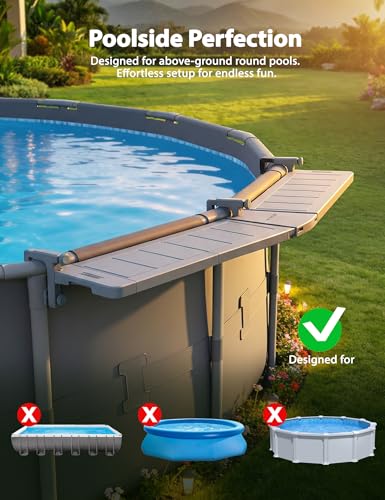POOLHACKER Poolside Bar Extended, [Original] Swim Up Bar Exclusively for Above-Ground Round Pools. Patio Poolside Table Smart Fold Easy Maintenance, Weather Resistant Stable Tabletop - color: Grey