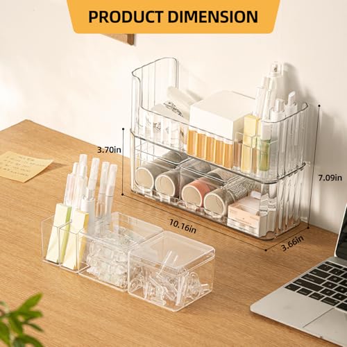 PAVSTINE 2-Tier Stackable Medicine Cabinet Organizer, Narrow Bathroom Makeup Organizer with Lipstick Holders & Cotton Swab Cases, Clear Countertop Shelf for Mirror Cabinet and Vanity - size: 2-Tier-Clear