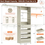 Aheaplus Closet System with Drawers Set of 2, Wood Closet Organizer System with 8 Hanging Rods & Top Shelves, Walk-in Closets Organizer Wardrobe Clothes Rack, Cut Fits Spaces 4-9FT. Wide, White Oak - color: White Oak-2Sets