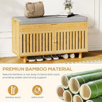 Shoe Storage Bench Coat Rack Set, 35.4" Bamboo Shoes Bench with Lift Top Hidden Storage & Wall Hooks, Hall Tree Entryway Bench with Seat Cushion, 2-Tier Shoe Cabinet for Entryway, Living Room, Bedroom - color: Natural With Hooks