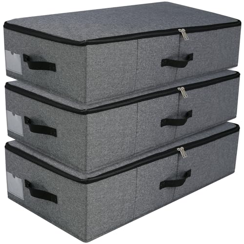 AMJ Large Under Bed Storage Containers, 3 Pack Closet Organizers Bins, Foldable Closet Organizers Storage for Blankets, Towels, Comforter, Sweaters, Linen Sheets, Wrapping Paper (Black Grey) - color: Black Gray, 3PCS