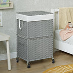 Chrislley 90L Slim Laundry Hamper with Wheels, Rolling Laundry Basket with Lid and Renovable Liner Bag, Handwoven Rattan Organizer for bedroom, bathroom, laundry room (Grey) - color: Grey