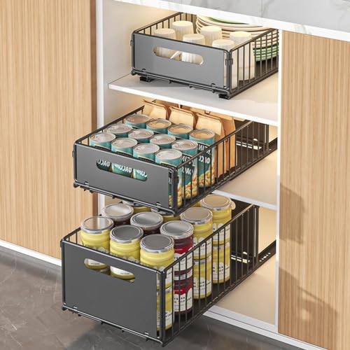 Pull Out Cabinet Organizer, Slide Out Cabinet Organizer Heavy-Duty Carbon Steel Expandable Drawer Adjustable Sliding Shelf Under Sink Rack Shelf for Kitchen Pantry Bathroom Closet - color: black small 1pc