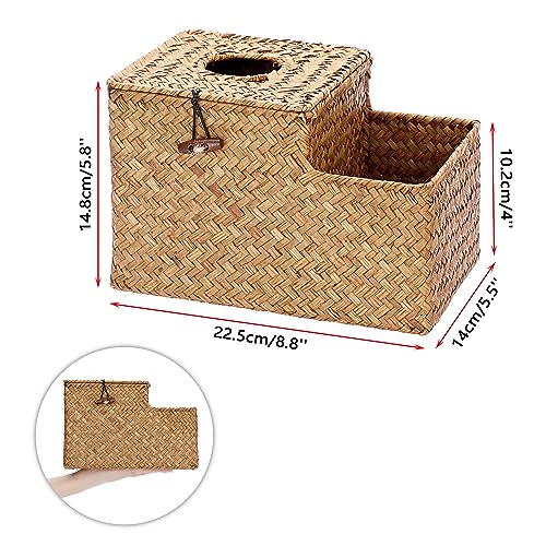 Sumnacon Square Woven Tissue Box Cover - Decorative Cube Tissue Box with Side Organizer, Rustic Seagrass Tissue Holder for Living Room Vanity Night Stand Table Countertop Office,Caramel - color: Caramel