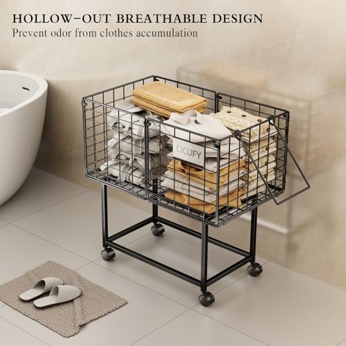 CICUFY Rolling Laundry Cart, 80L Wire Laundry Hamper Basket on Wheels, Dirty Clothes Basket with Handle, Metal Clothes Hamper Organizer for Laundry Room, Bathroom, Bedroom, Dorm, Black - color: Black