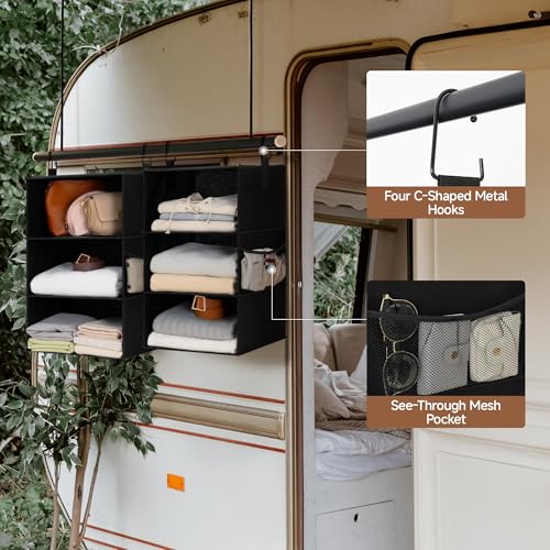 StorageWorks Hanging Closet Organizer 6-Shelf, Jumbo Separable Two 3 Shelf Closet Storage Organizer with Side Pockets, Portable Hanging Shelves for Wardrobe, RVs, 13" D x 15" W x 48 ¼"H, Black - color: Black, size: 13"D x 15"W x 48 ¼"H