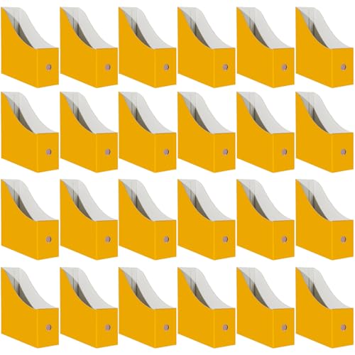 Limitliho Cardboard Magazine Holder (24 Pack), Sturdy Book Bins for Classroom, Vertical File Folder Organizer, 10.6'' 10.2'' 3.5'' Inch Magazine Rack (Yellow, 24 Pack) - color: Yellow