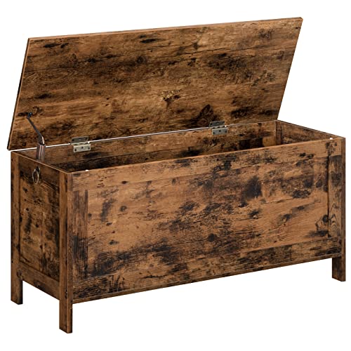 HOOBRO Toy Box, Retro Wooden Look Storage Chest with Safety Hinge, Entryway Storage Bench Supports 220 lb, 39.4 x 15.7 x 18.9 Inches Toy Chest Organizer, Easy Assembly (Rustic Brown) BF100CW01 - color: Rustic Brown, size: 39.4x15.7x18.9 Inch