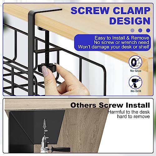 15.7” Under Desk Cable Management Tray, No Drill Steel Cable Tray Organizers, Wire Management Tray Cable Rack with Clamp Mount, Metal Under Desk Tray with Wire and Cord Organizer (Black, 1 Pack) - color: Black, size: 1 Pack
