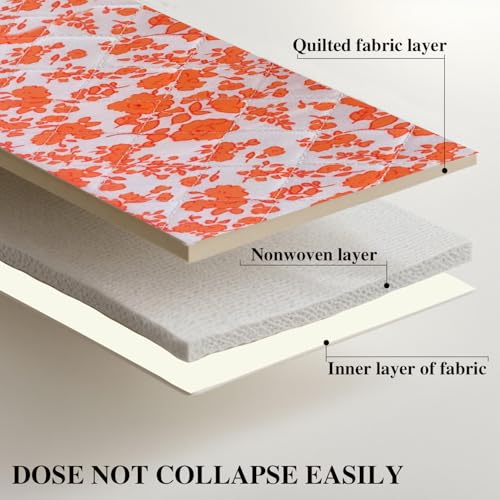Orange Large Quilted Floral Makeup Bag Cute Coquette Aesthetic Cosmetic Bag Open Flat Travel Toiletry Make up Bag for Women - color: C-lay flat orange