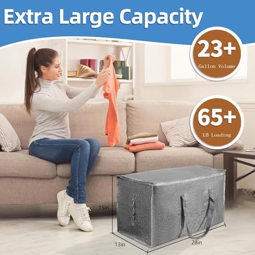 4 Pack-Extra Large Heavy Duty Moving Bags - Waterproof Storage Totes with Handles & Zippers, Foldable for College Dorm, Storage (Gray) - color: Gray, size: 4