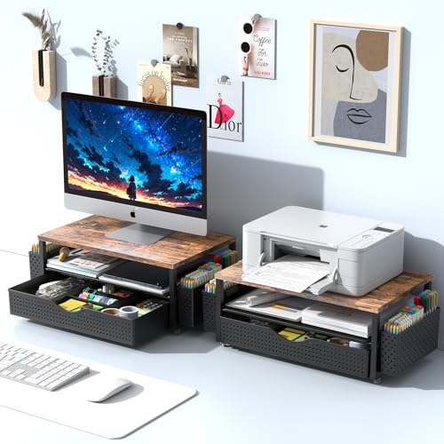 Spacrea Desk Organizer and Accessories, Computer Monitor Stand Riser with Drawer and 2 Pen Holders, Office Desk Accessories & Workspace Organizers for Office Supplies (Wood) - color: Wood