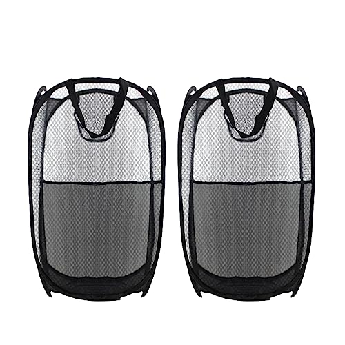 Collapsible Pop Up Laundry Hamper, Extra Large Mesh Foldable Laundry Basket Bag, 28" x 16" x 16", 2 Pack (Black) - color: 2P Black