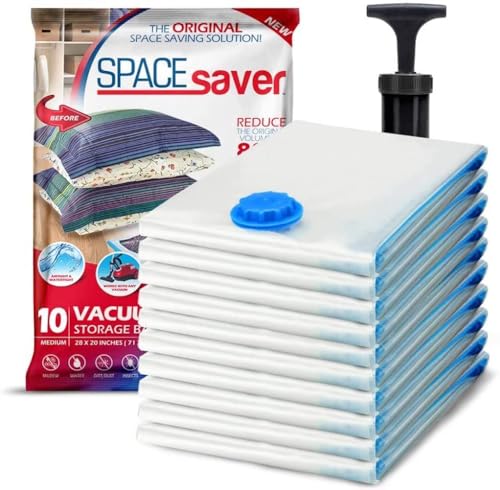 10 Pack Medium Vacuum Storage Bags for Comforters, Blankets & Clothes – Vacuum Sealed Compression Bags with Hand Pump – Space Saver Storage Bags for Bedding, Moving, Travel & Organization - size: 10 Medium Bags