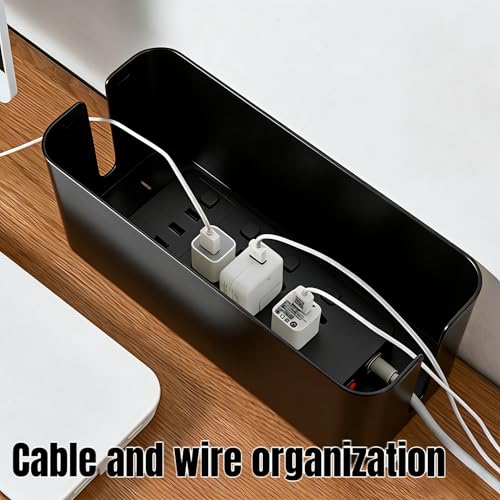 1 Large + 1 Small Cable Management Box Set – 2-Piece Cord Organizer Box, Home Office Desk Wire Storage & Cable Management Solution (Bamboo Lid/Black) - color: Bamboo Lid/Black