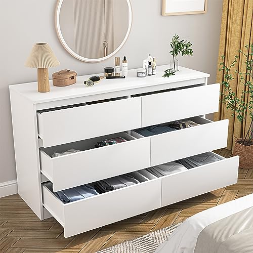 Spaco White 6 Drawer Dresser for Bedroom,48'' Modern Dresser with Deep Drawer,Wide Storage Chest of Drawers,Bedroom Storage Organizer Furniture,TV Stand for Living Room - color: White, size: 6 Drawers