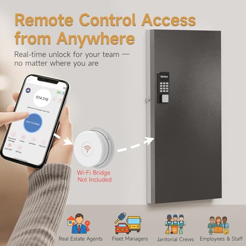 120-Key Smart Key Lock Box Wall Mount – Commercial Key Cabinet with App, Keypad, Bluetooth & WiFi Unlock (Sold Separately), Access Log Tracking, Key Management System for School, Office - size: 120 Key(Smart)