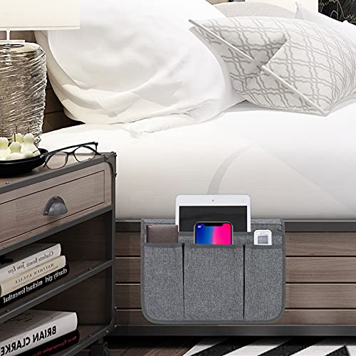 Bedside Caddy Bedside Storage Organizer Magazine Phone Tablet iPad Remote Holder, Organizer Caddy for Home College Dorm Bed, Sofa, Bunk Bed (Dark Grey) - color: Dark Grey
