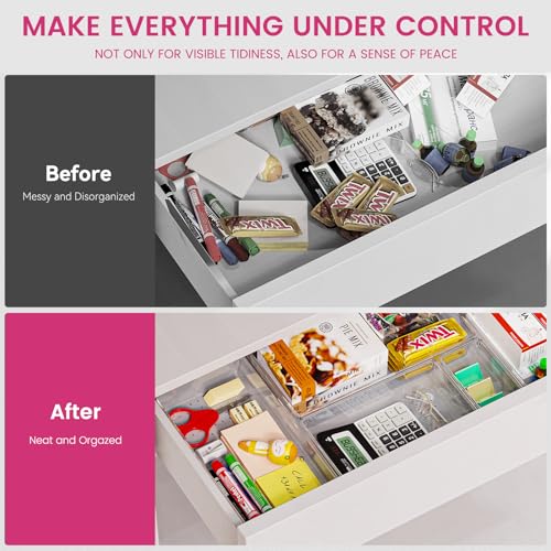 Criusia Large Drawer Organizer Bins 26 Pack | Complete 5 Size Clear Plastic Kitchen Drawer Organizers for Utensils | Bathroom Drawer Organizer Trays | Versatile for Makeup Office Organization - size: 26 Pack